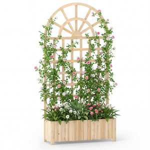 Wooden Raised Garden Bed with Trellis 71 inches Outdoor Planter Box Privacy Screen-Natural