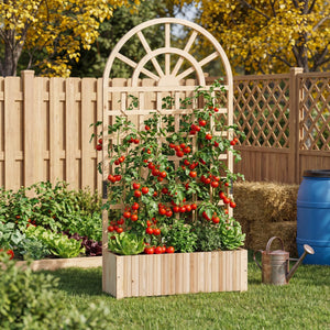 Wooden Raised Garden Bed with Trellis 71 inches Outdoor Planter Box Privacy Screen-Natural view 3