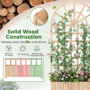 Wooden Raised Garden Bed with Trellis 71 inches Outdoor Planter Box Privacy Screen-Natural view 7