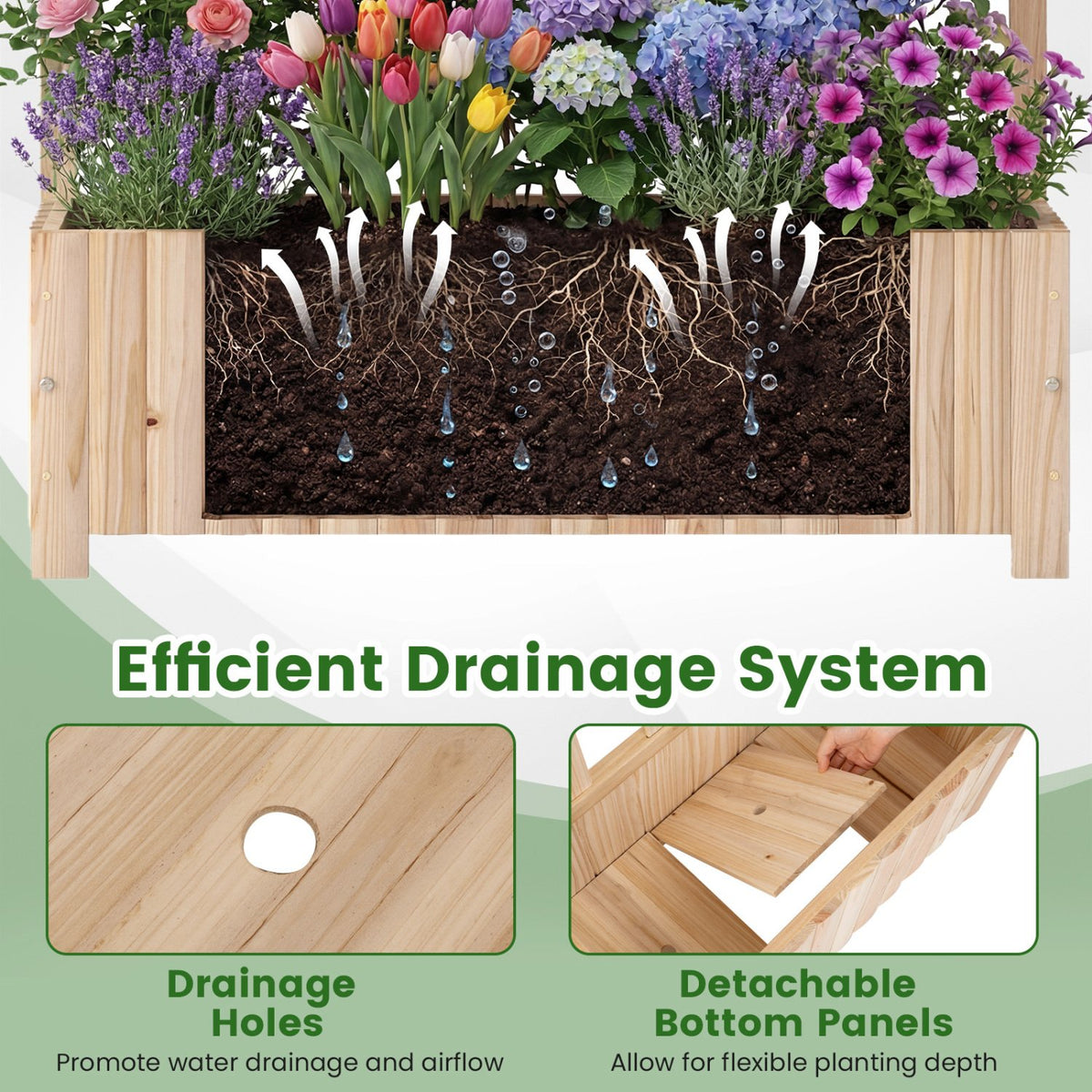 Wooden Raised Garden Bed with Trellis 71 inches Outdoor Planter Box Privacy Screen-Natural view 8