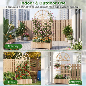 Wooden Raised Garden Bed with Trellis 71 inches Outdoor Planter Box Privacy Screen-Natural view 9