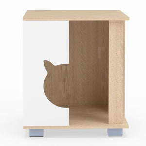 Wooden Semi-enclosed Cat Condo with Kitty Head-shaped Entry and Metal Legs-Natural