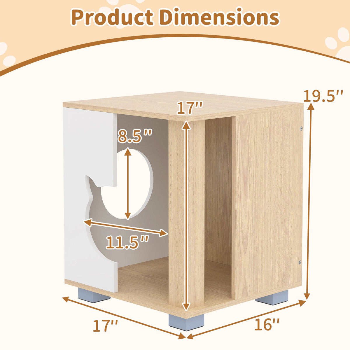 Wooden Semi-enclosed Cat Condo with Kitty Head-shaped Entry and Metal Legs-Natural view 5