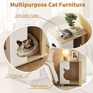Wooden Semi-enclosed Cat Condo with Kitty Head-shaped Entry and Metal Legs-Natural view 7