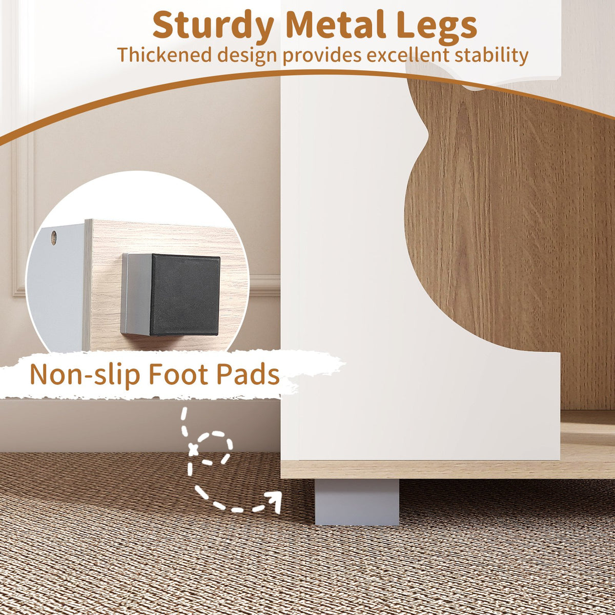 Wooden Semi-enclosed Cat Condo with Kitty Head-shaped Entry and Metal Legs-Natural view 9
