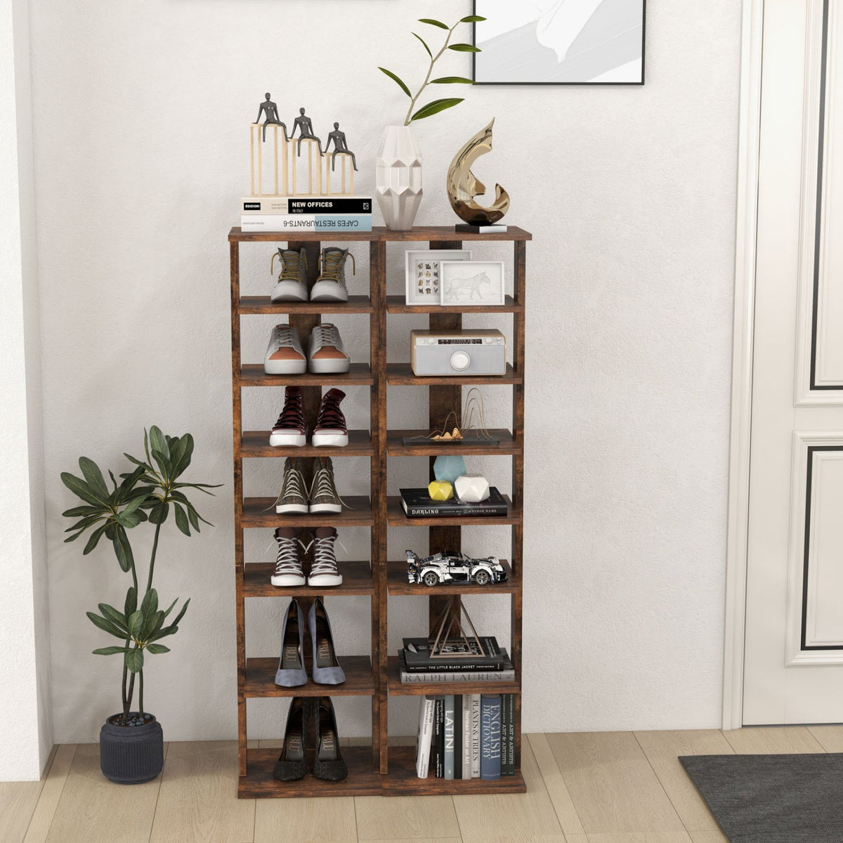 Wooden Shoes Storage Stand 7 Tiers Shoe Rack Organizer Multi-shoe Rack Shoebox-Rustic Brown view 3