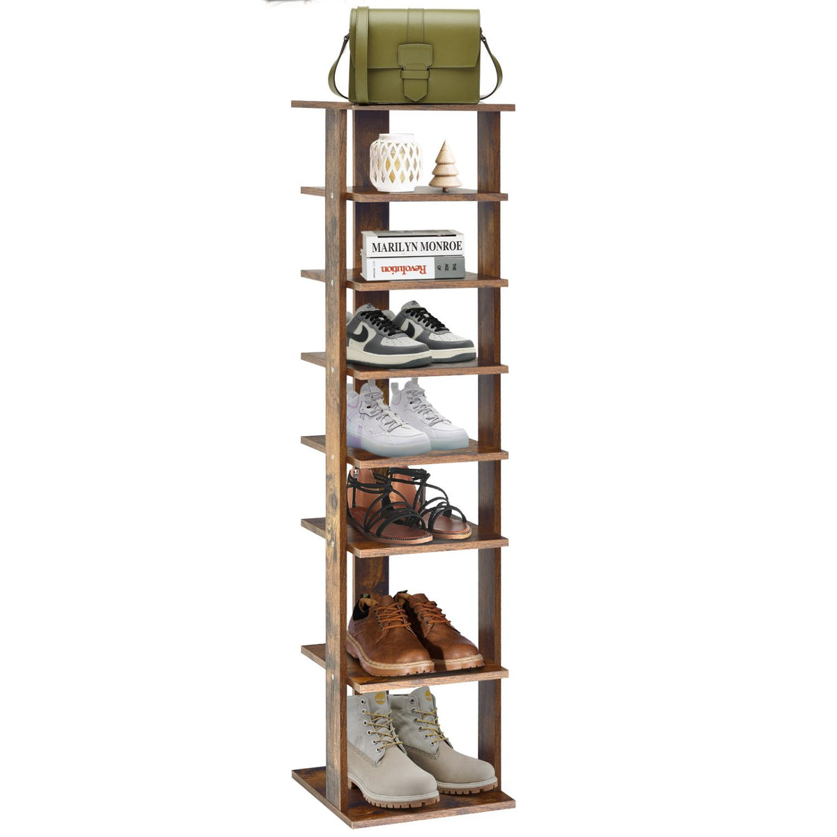 Wooden Shoes Storage Stand 7 Tiers Shoe Rack Organizer Multi-shoe Rack Shoebox-Rustic Brown view 4