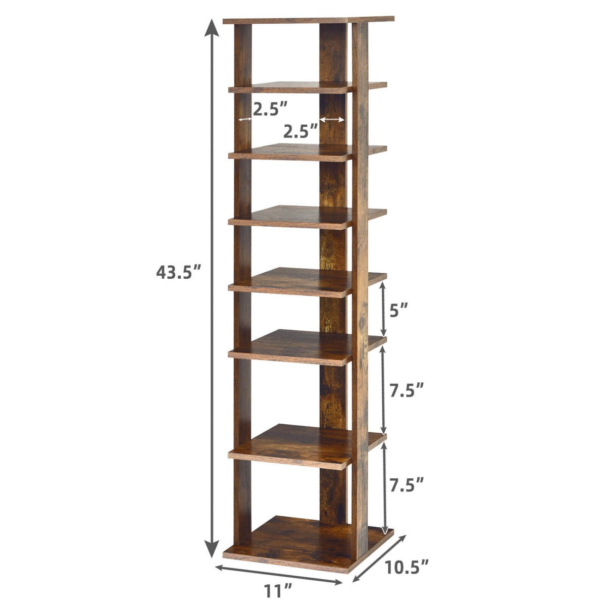 Wooden Shoes Storage Stand 7 Tiers Shoe Rack Organizer Multi-shoe Rack Shoebox-Rustic Brown view 5