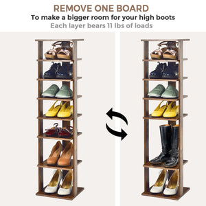 Wooden Shoes Storage Stand 7 Tiers Shoe Rack Organizer Multi-shoe Rack Shoebox-Rustic Brown view 6