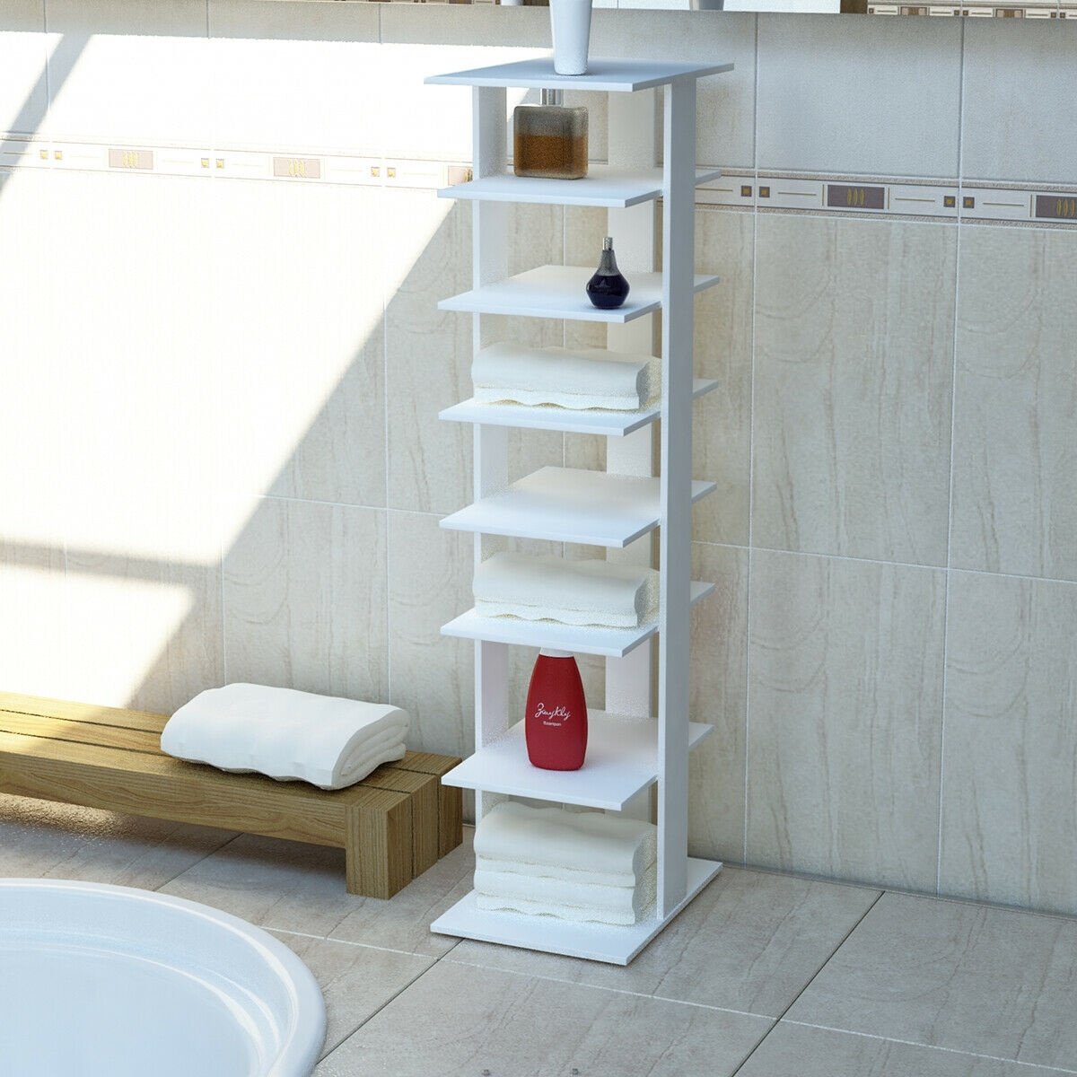 Wooden Shoes Storage Stand 7 Tiers Shoe Rack Organizer Multi-shoe Rack Shoebox-White view 3