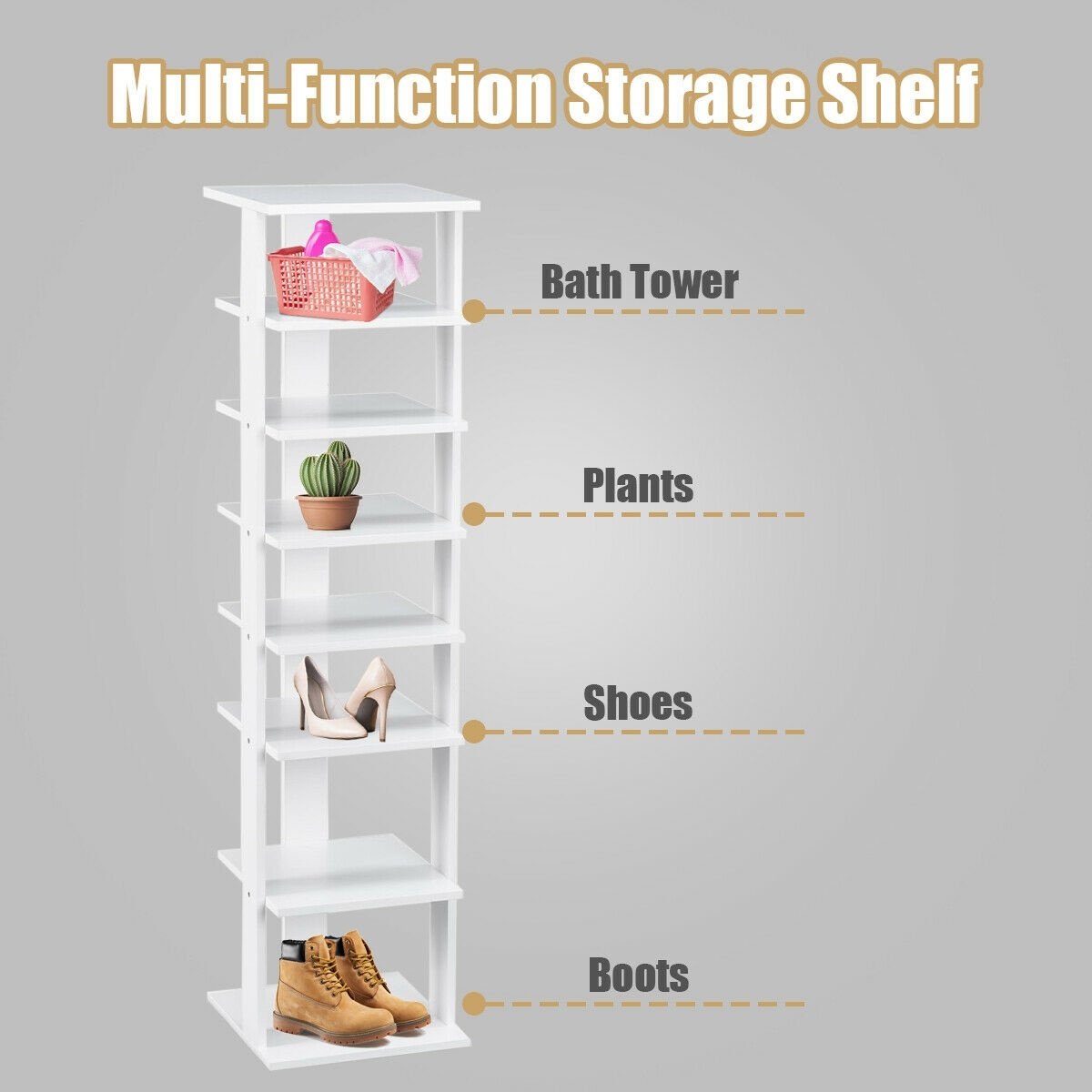 Wooden Shoes Storage Stand 7 Tiers Shoe Rack Organizer Multi-shoe Rack Shoebox-White view 6