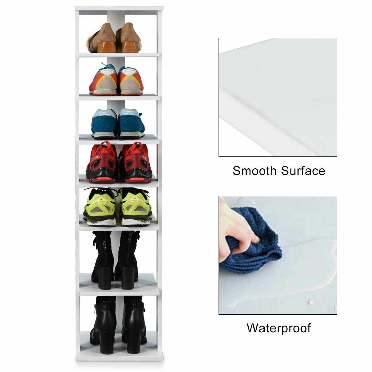 Wooden Shoes Storage Stand 7 Tiers Shoe Rack Organizer Multi-shoe Rack Shoebox-White view 8