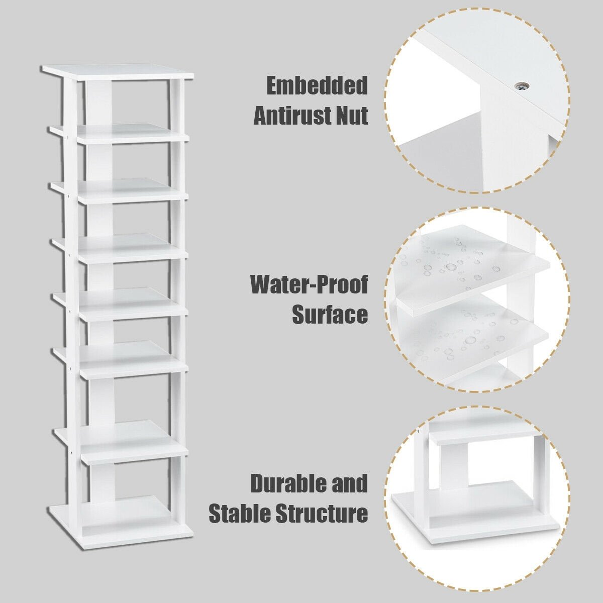 Wooden Shoes Storage Stand 7 Tiers Shoe Rack Organizer Multi-shoe Rack Shoebox-White view 9