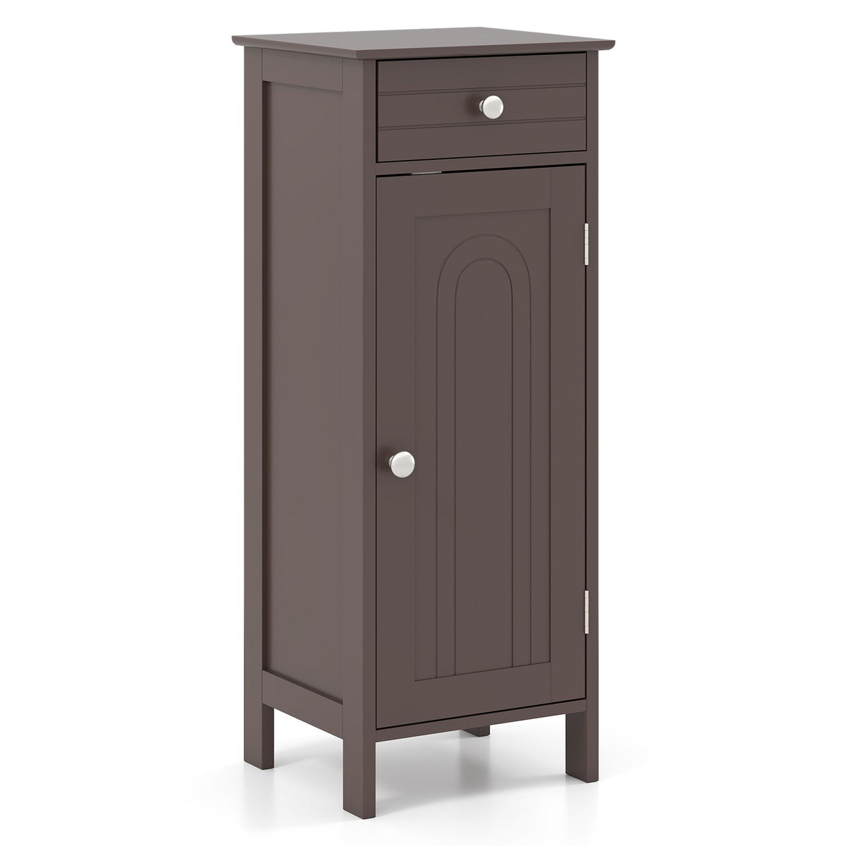 Wooden Storage Free-Standing Floor Cabinet with Drawer and Shelf-Brown
