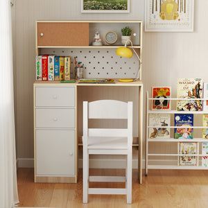 Wooden Study Desk and Chair Set with 2 Cabinets and 2 Drawers for 4-7 Years Old Children-Natural view 6