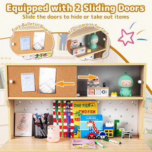Wooden Study Desk and Chair Set with 2 Cabinets and 2 Drawers for 4-7 Years Old Children-Natural view 8