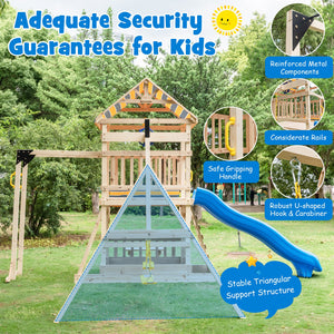 Wooden Swing Set with Large Upper Deck Slide and Steering Wheel view 5
