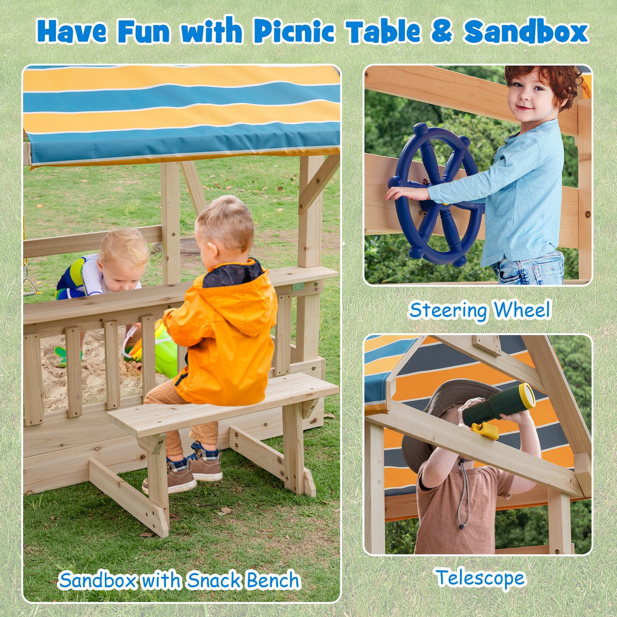 Wooden Swing Set with Large Upper Deck Slide and Steering Wheel view 7