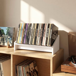 Wooden Tilting Bookcase Small Desktop Bookshelf Organizer for Magazines-White view 3
