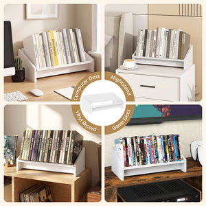 Wooden Tilting Bookcase Small Desktop Bookshelf Organizer for Magazines-White view 8