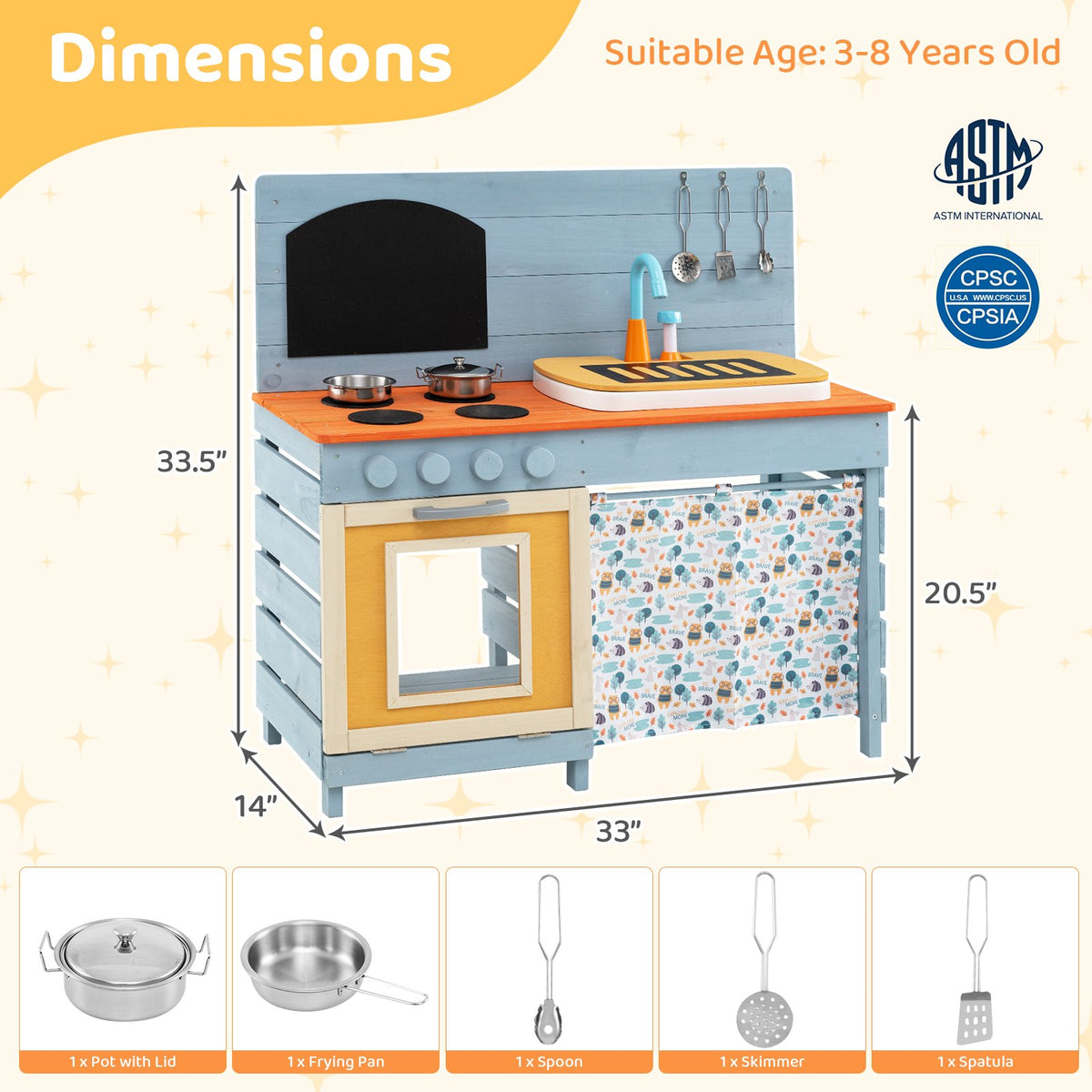 Wooden Toy Kitchen Playset with Removable Circulation Faucet and Cooking Accessories-Blue view 5