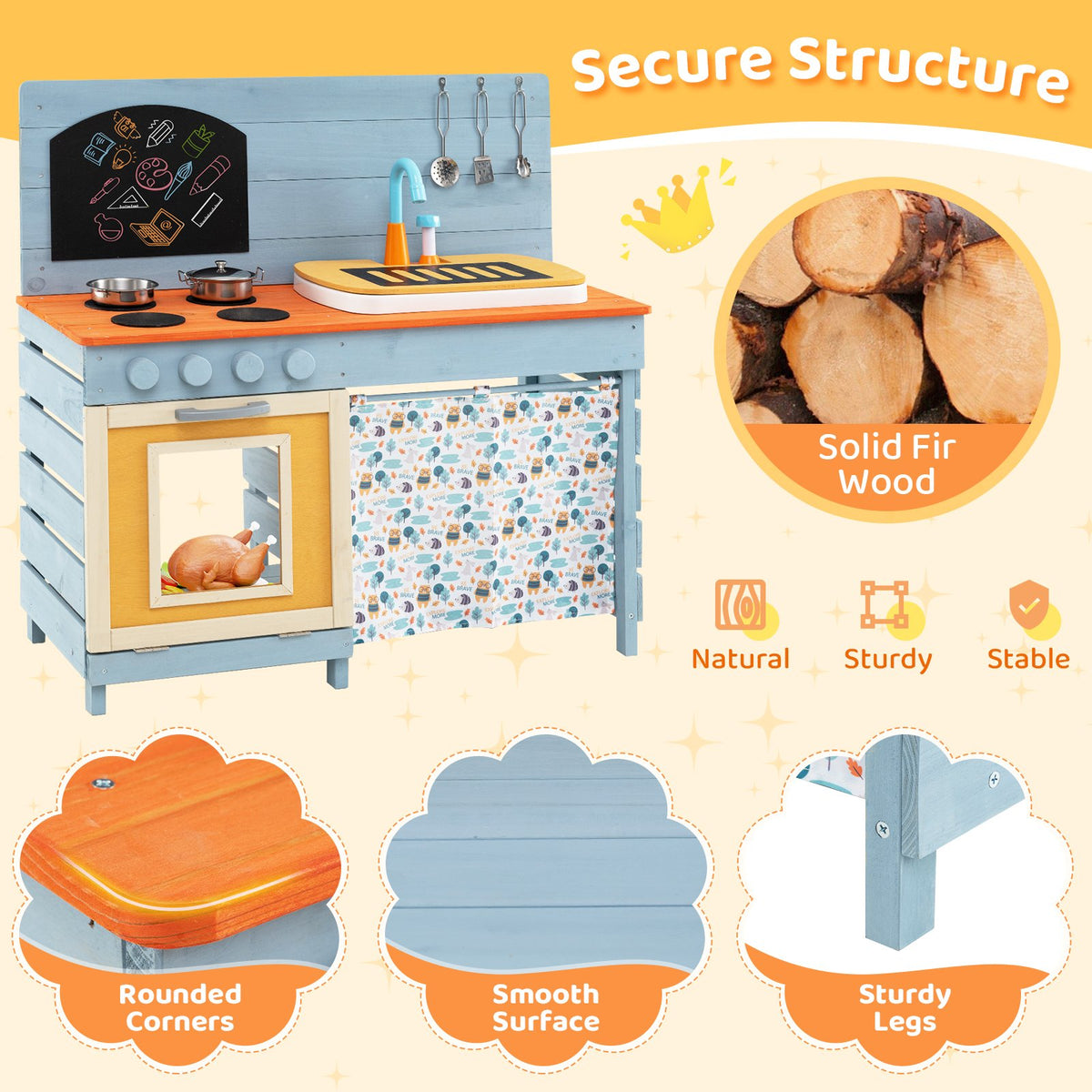 Wooden Toy Kitchen Playset with Removable Circulation Faucet and Cooking Accessories-Blue view 7