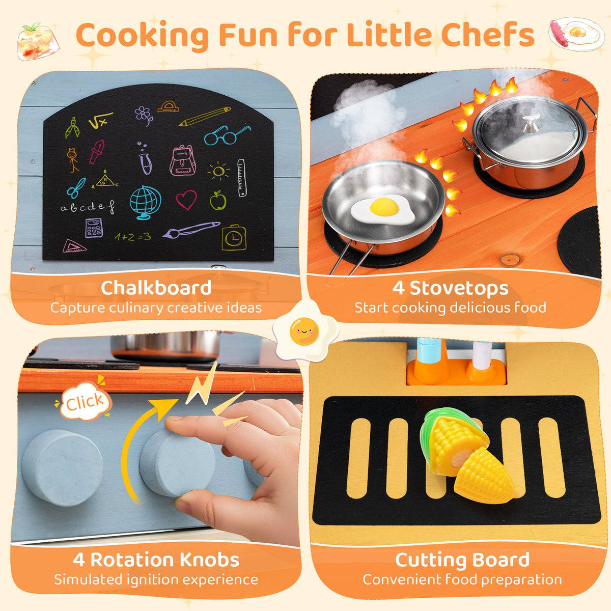 Wooden Toy Kitchen Playset with Removable Circulation Faucet and Cooking Accessories-Blue view 8