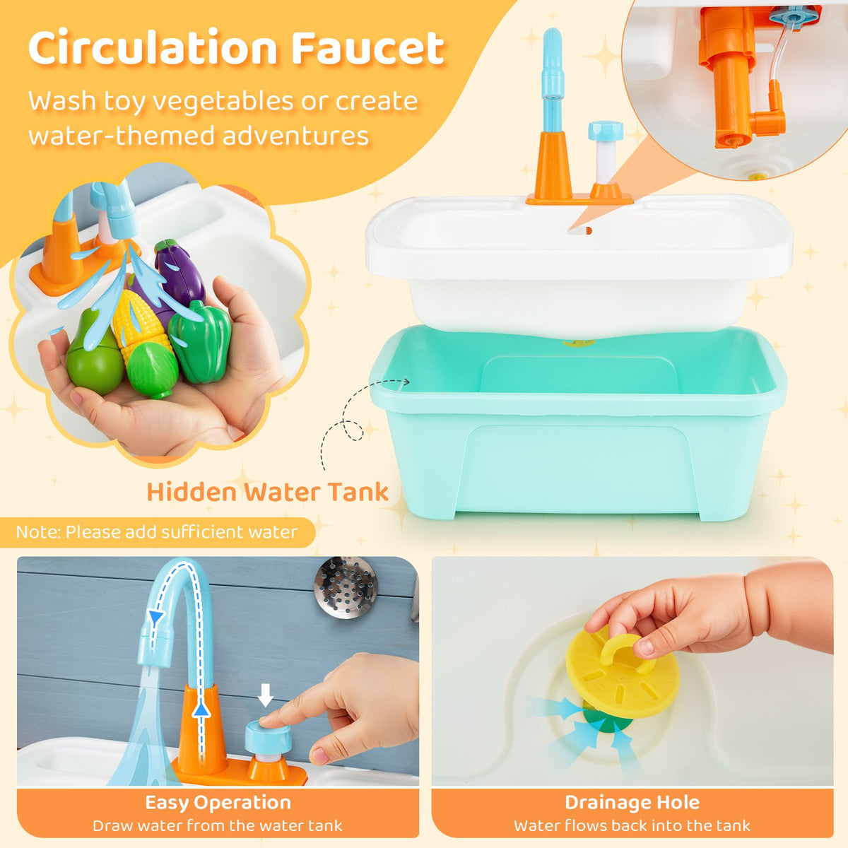 Wooden Toy Kitchen Playset with Removable Circulation Faucet and Cooking Accessories-Blue view 9