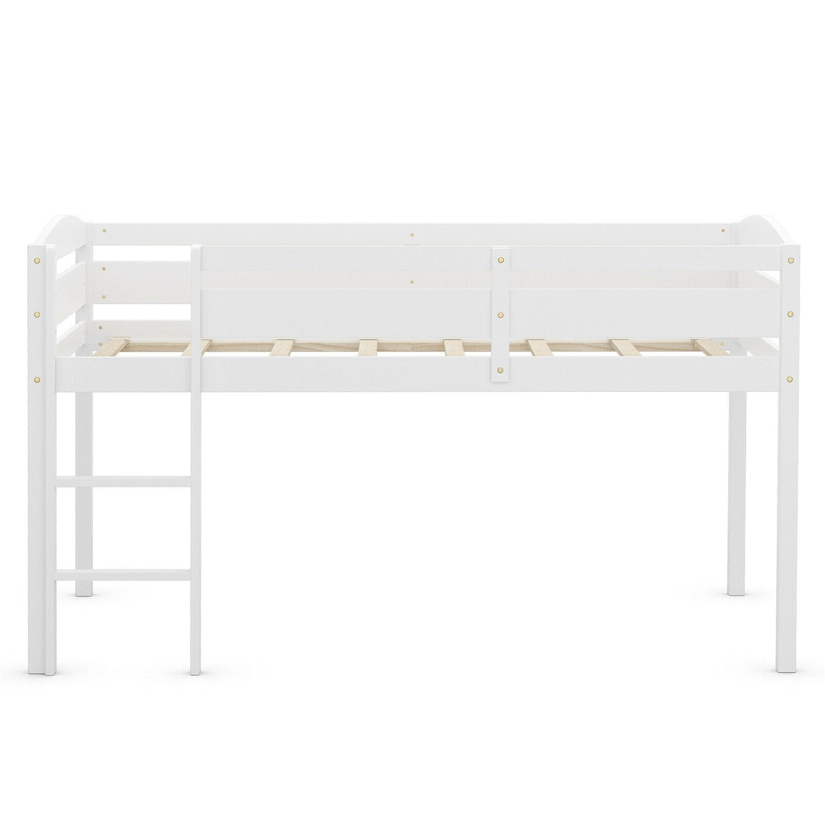 Wooden Twin Low Loft Bunk Bed with Guard Rail and Ladder-White view 4