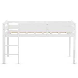 Wooden Twin Low Loft Bunk Bed with Guard Rail and Ladder-White view 4