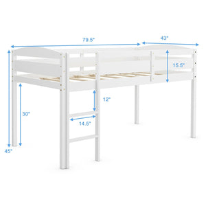Wooden Twin Low Loft Bunk Bed with Guard Rail and Ladder-White view 5
