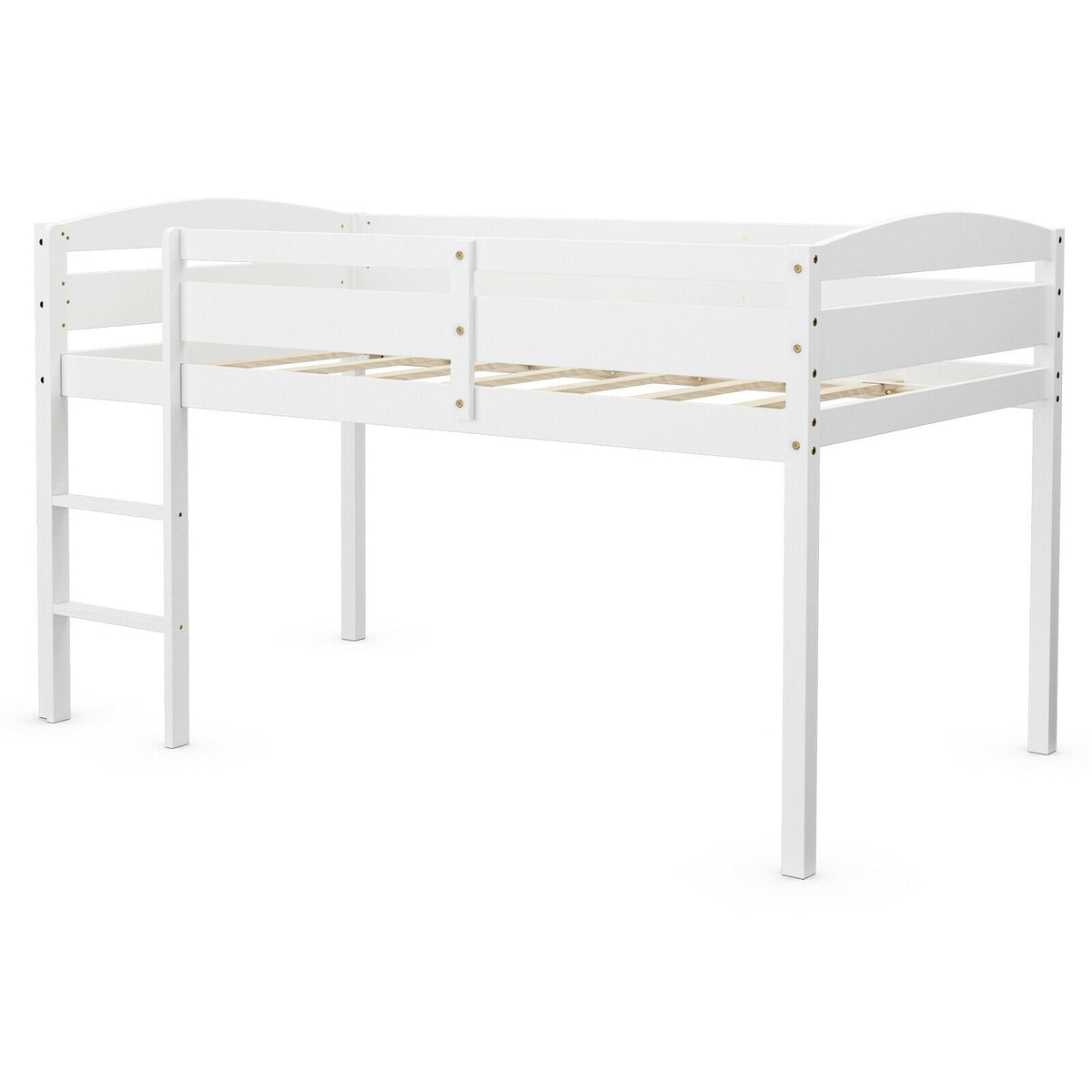 Wooden Twin Low Loft Bunk Bed with Guard Rail and Ladder-White view 7