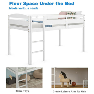 Wooden Twin Low Loft Bunk Bed with Guard Rail and Ladder-White view 9