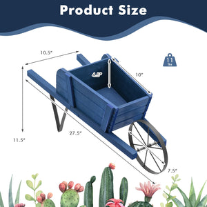 Wooden Wagon Planter with 9 Magnetic Accessories for Garden Yard-Blue view 4