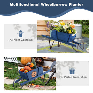 Wooden Wagon Planter with 9 Magnetic Accessories for Garden Yard-Blue view 5