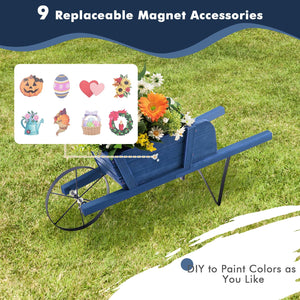 Wooden Wagon Planter with 9 Magnetic Accessories for Garden Yard-Blue view 8