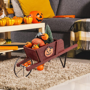 Wooden Wagon Planter with 9 Magnetic Accessories for Garden Yard-Red view 2