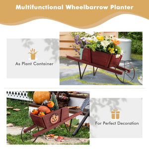 Wooden Wagon Planter with 9 Magnetic Accessories for Garden Yard-Red view 5