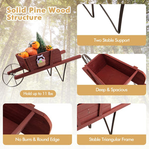 Wooden Wagon Planter with 9 Magnetic Accessories for Garden Yard-Red view 8