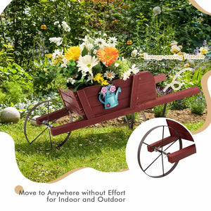Wooden Wagon Planter with 9 Magnetic Accessories for Garden Yard-Red view 9