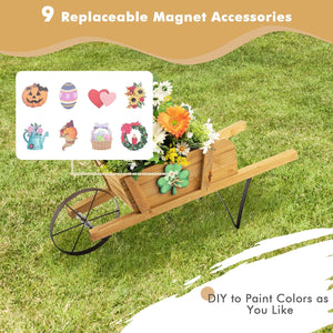 Wooden Wagon Planter with 9 Magnetic Accessories for Garden Yard-Walnut view 3