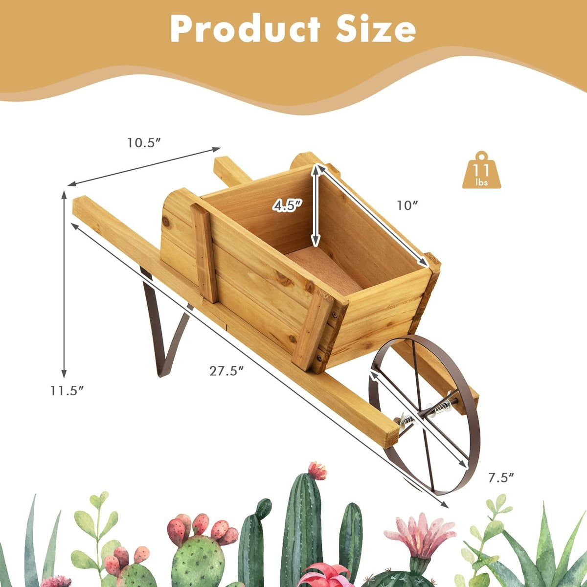Wooden Wagon Planter with 9 Magnetic Accessories for Garden Yard-Walnut view 4
