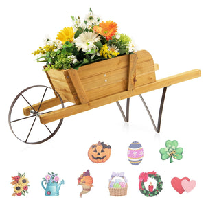 Wooden Wagon Planter with 9 Magnetic Accessories for Garden Yard-Walnut view 6