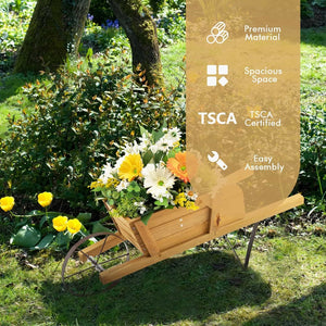 Wooden Wagon Planter with 9 Magnetic Accessories for Garden Yard-Walnut view 7