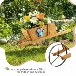Wooden Wagon Planter with 9 Magnetic Accessories for Garden Yard-Walnut view 9