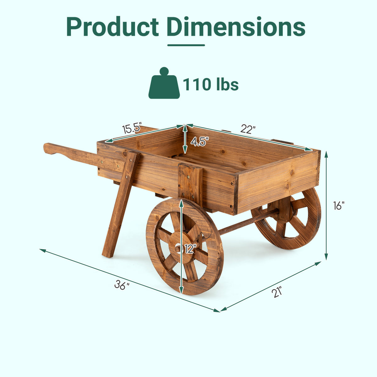 Wooden Wagon Planter with Wheels for Indoor and Outdoor Use-Brown view 5