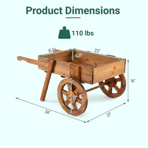 Wooden Wagon Planter with Wheels for Indoor and Outdoor Use-Brown view 5