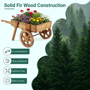 Wooden Wagon Planter with Wheels for Indoor and Outdoor Use-Brown view 6
