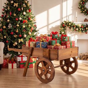 Wooden Wagon Planter with Wheels for Indoor and Outdoor Use-Brown view 7