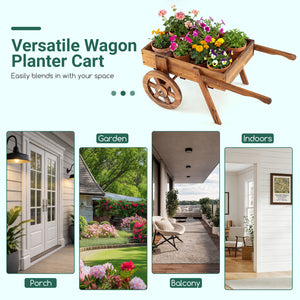 Wooden Wagon Planter with Wheels for Indoor and Outdoor Use-Brown view 9